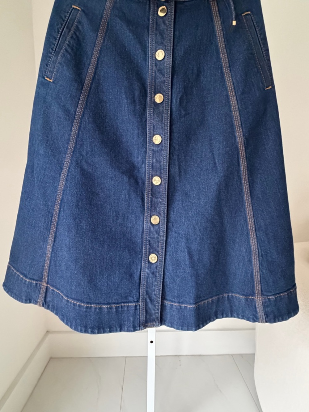 Zimmermann Dark Blue Denim A-Line Midi Skirt with Belt - Picture 7 of 10